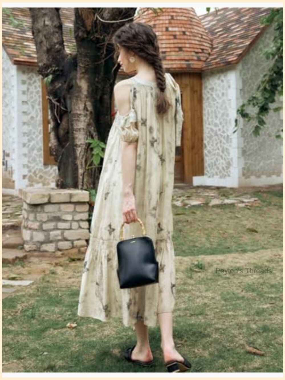 Floral Midi Dress Off-Shoulder Ruffle Loose Flowing Beach Vacation - Picture 3 of 7